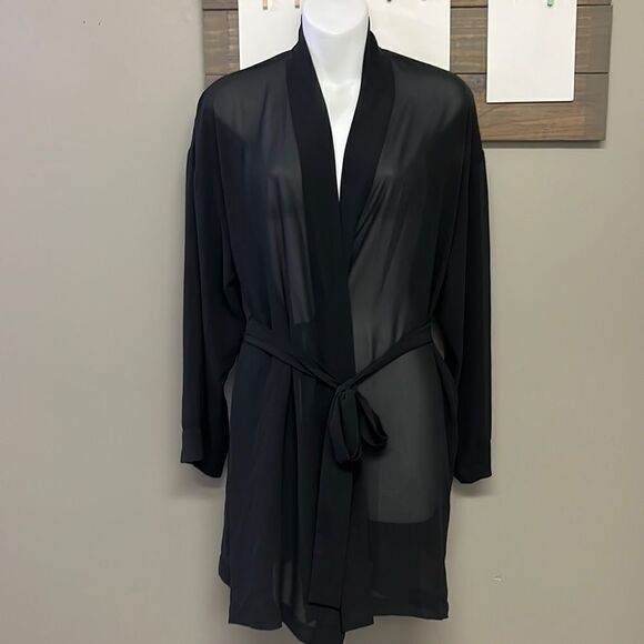 Victoria’s Secret Sheer Black/Gray Tie Close Long Sleeve Robe with Pockets- OSFM - Picture 1 of 16